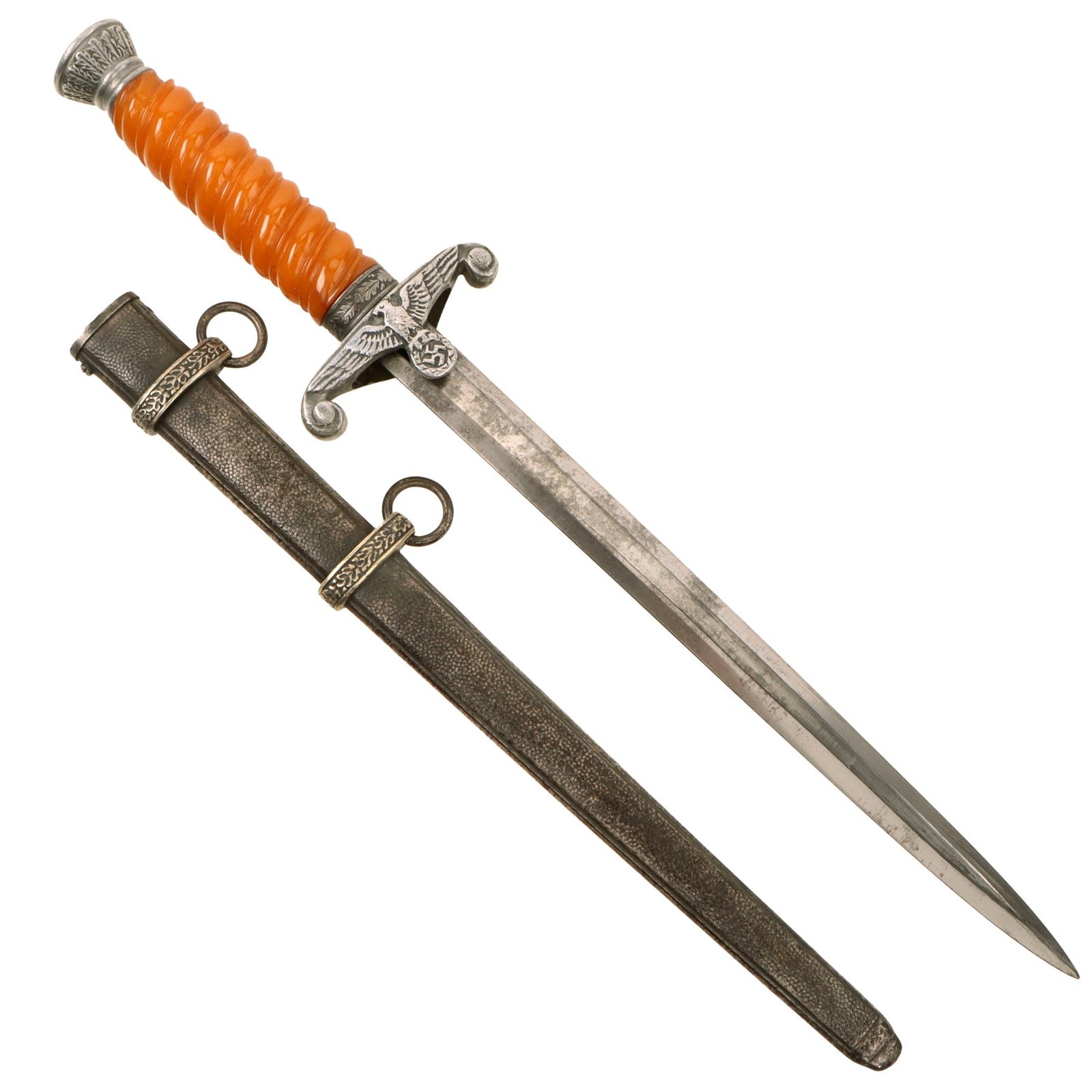 Original German WWII Army Heer Officer Dagger by Max Weyersberg with Rare Glass Grip and Scabbard - WMW Waffen