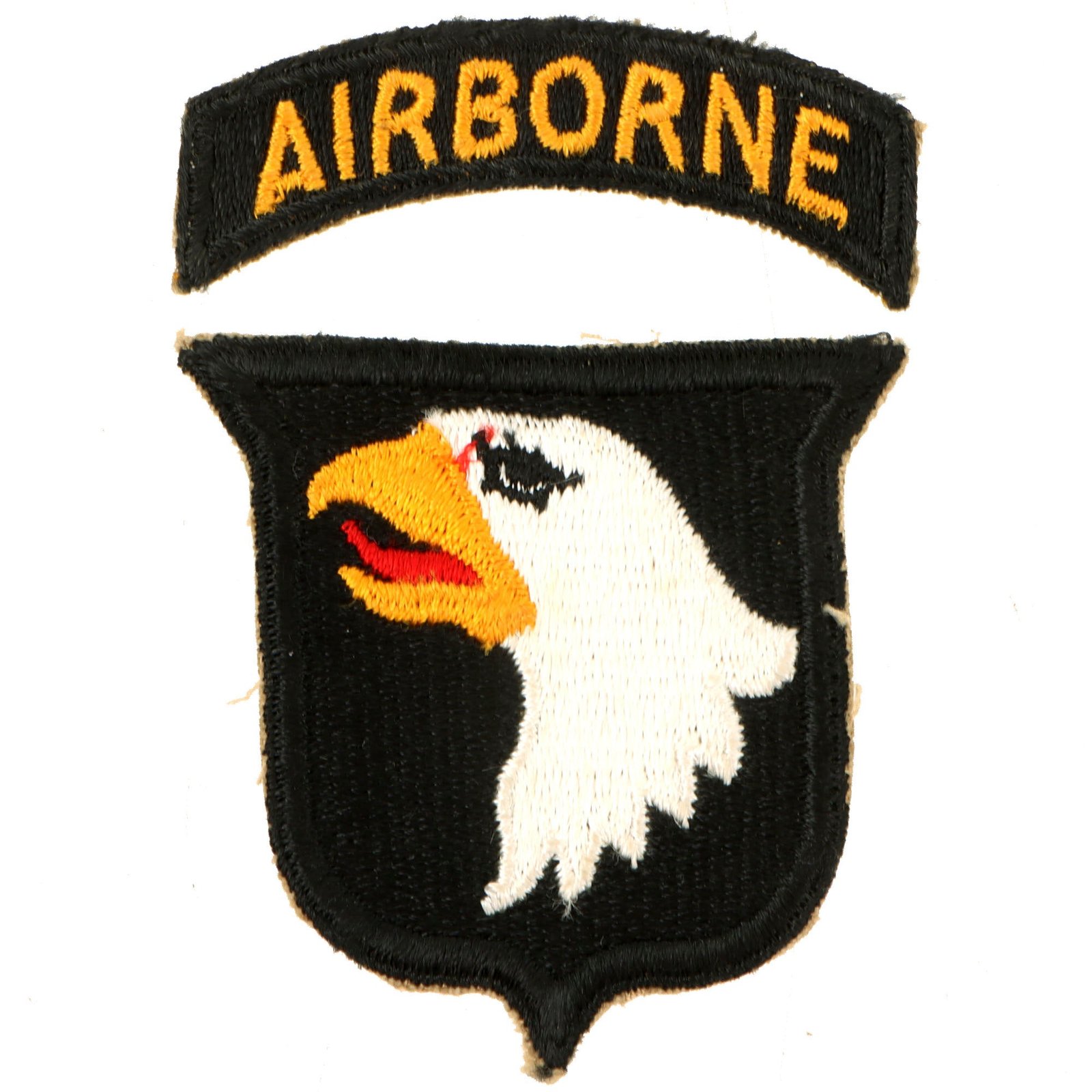Original U.S. WWII Attributed Type 1 101st Airborne Division Red Tongue Patch with Detached Rocker