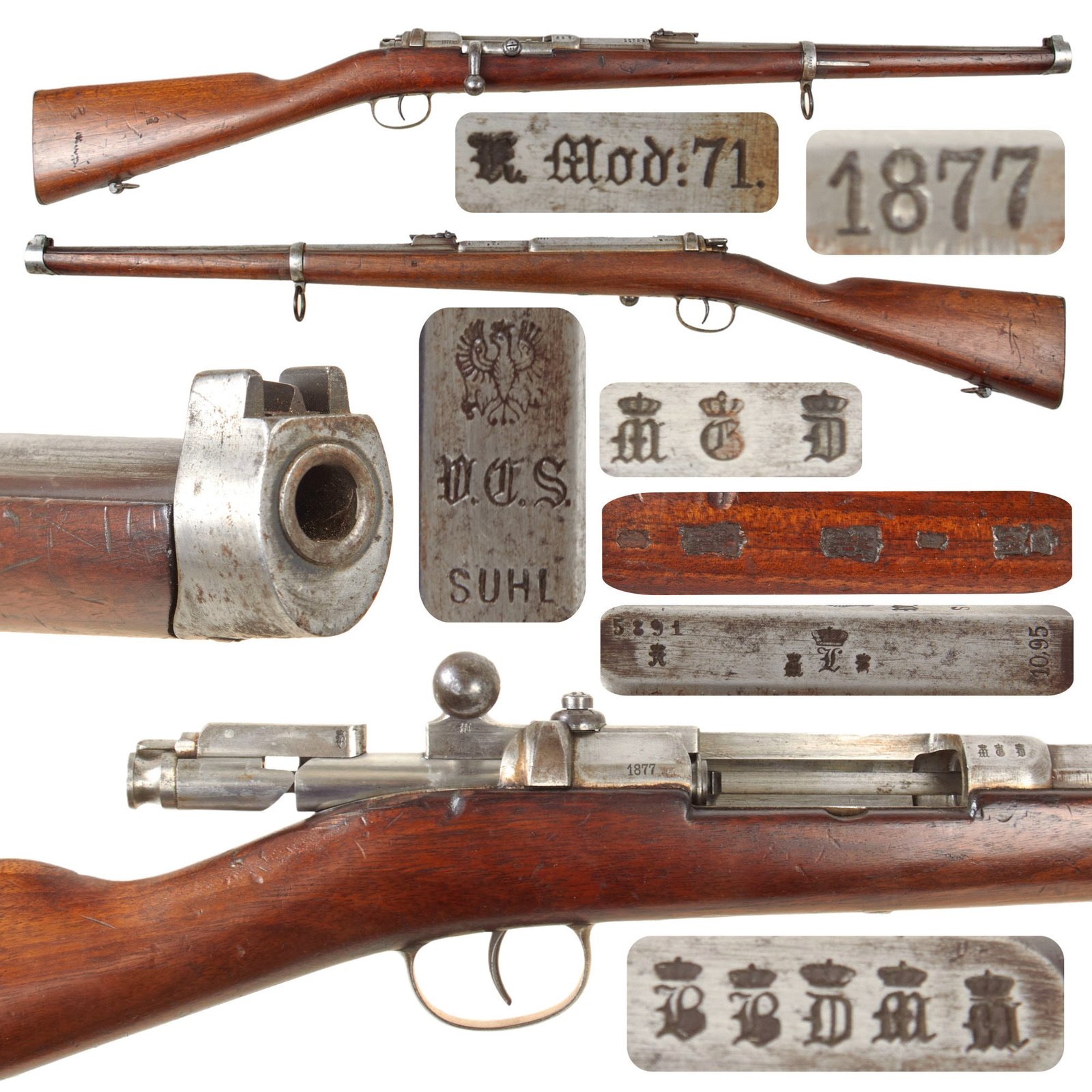 Original German Mauser Model K.1871 Carbine by V.C. Schilling of Suhl with Bavarian Markings and Excellent Bore Dated 1877 - Matching Serial 5891