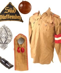 Original German WWII HJ National Youth District Süd Württemberg Tan Uniform Shirt with Armband and Whistle - Bann 40