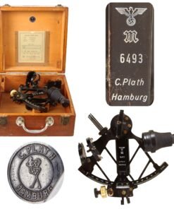 Original German WWII German Kriegsmarine Navy Sextant by C. Plath of Hamburg in Wooden Case