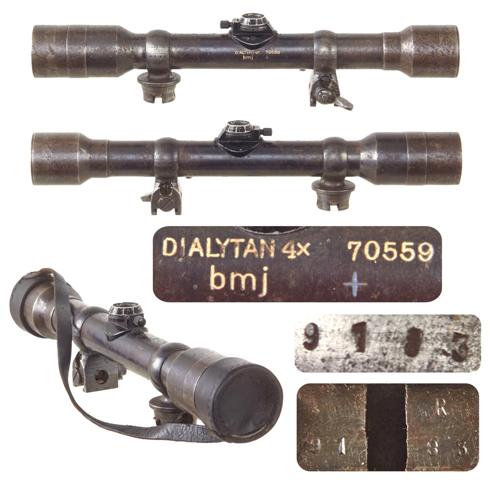 Original German WWII Dialytan x4 Sniper Scope with High Turret Mount and Leather Eye-Cups by Hensoldt & Sohne Werke A-G of Wetzlar - Serial 70559
