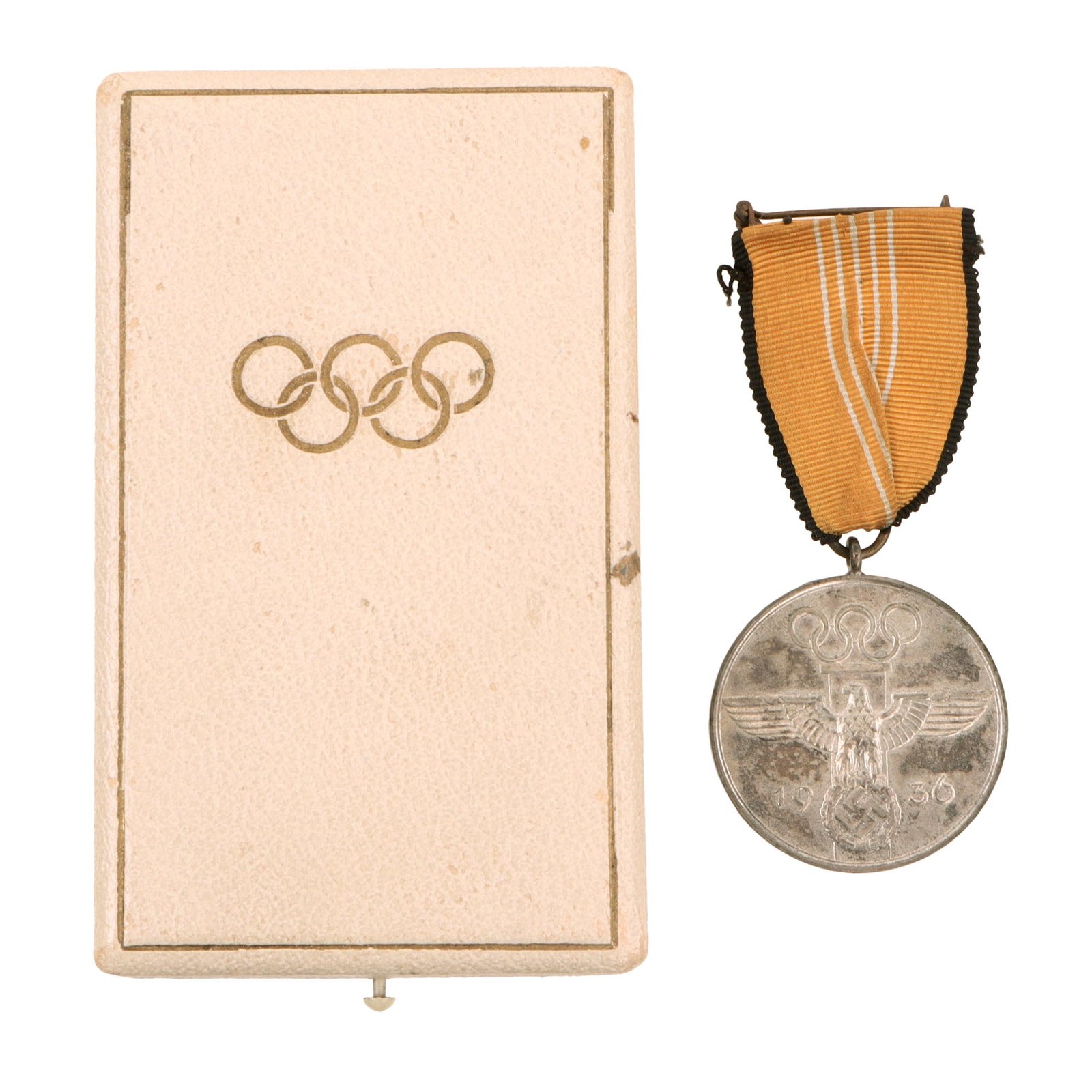Original German WWII 1936 Berlin Summer Olympic Games Medal with Ribbon in Presentation Case