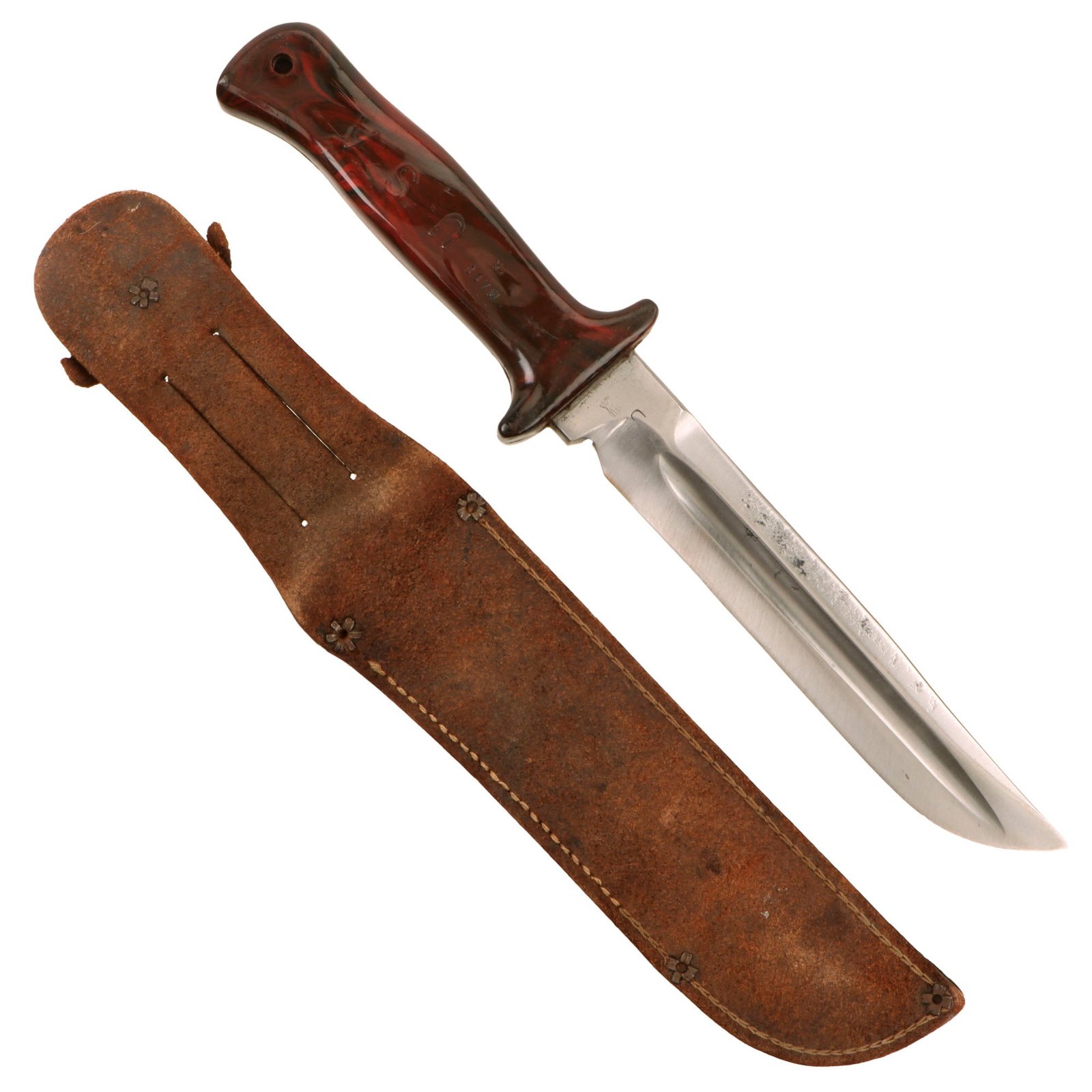 Original U.S. WWII Cut Down M1913 “Patton” Saber Fighting Knife by the Anderson Knife Company of Glendale, California with Leather Sheath & Bowie Style Blade