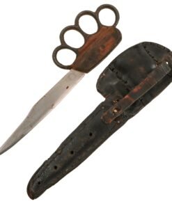 Original British WWII Knuckle Theater-Made Fighting Knife Marked BC-41 with Leather Sheath