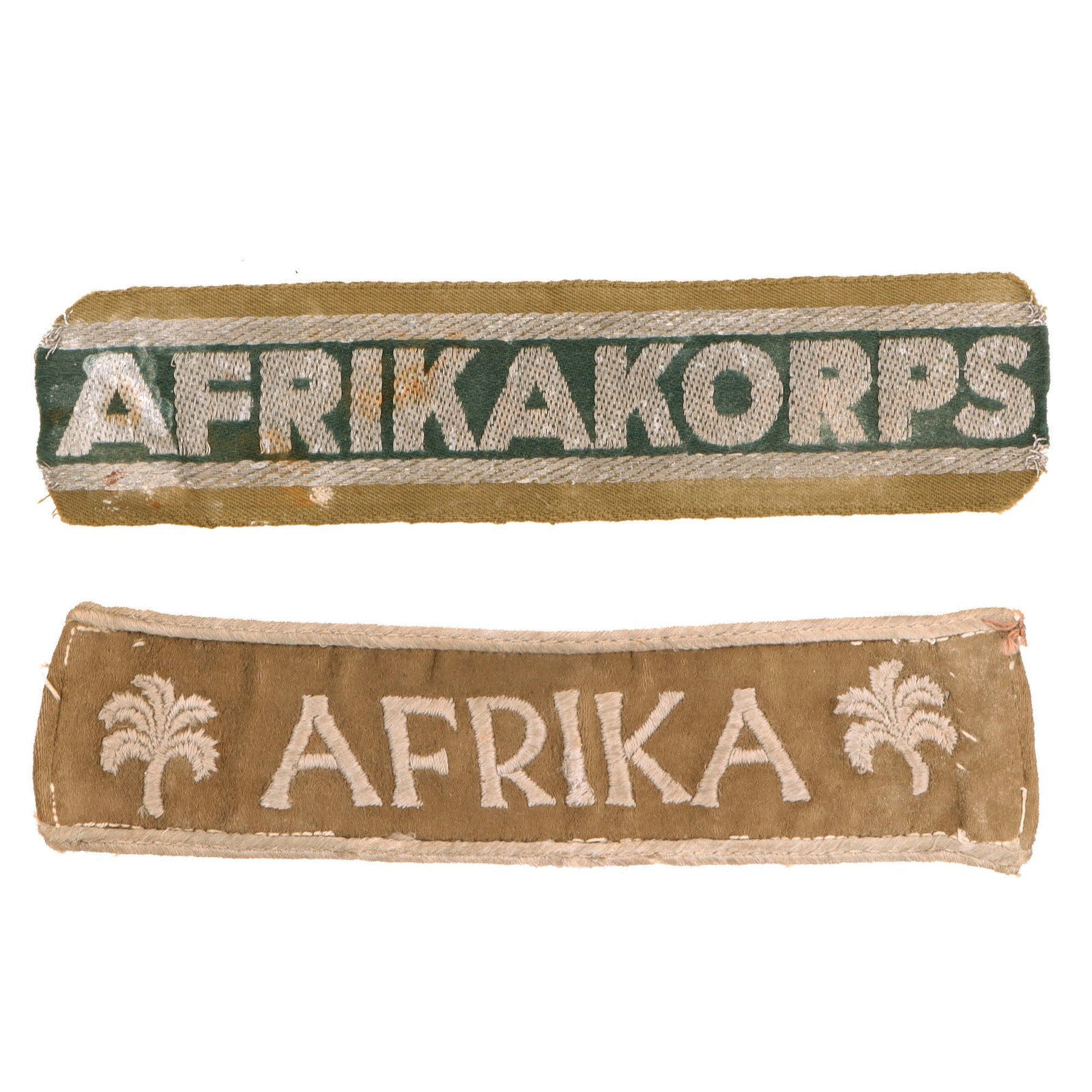 Original German WWII Deutsches Afrikakorps DAK Uniform Cutoff Cuff Title Set- AFRIKAKORPS and AFRIKA