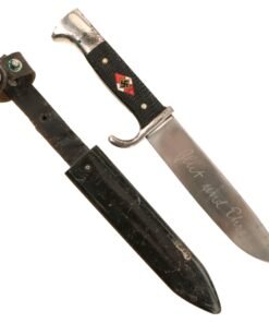 Original German WWII Early Motto Marked HJ Knife by Rare Maker Gebrüder Christians of Solingen with Scabbard