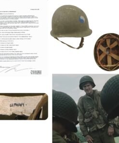 Original U.S. WWII M1 Helmet Worn by Technician 5th Grade Timothy E. Upham in Film Saving Private Ryan with Cut-Down Firestone Liner - 29th Infantry Division - Comes with Original Notarized Letter of Authenticity