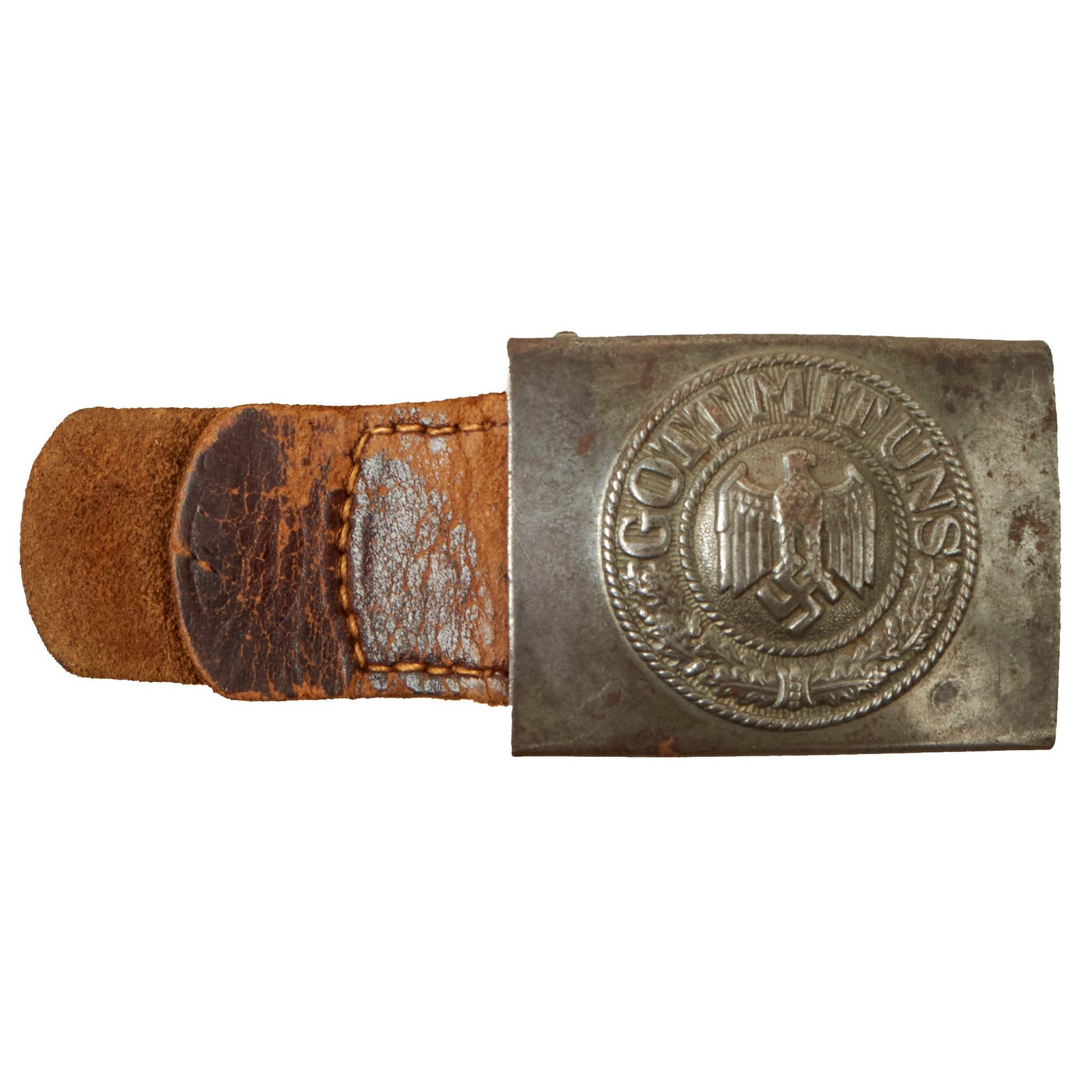 Buy Original German WWII Army Heer EM/NCO Steel Belt Buckle with Leather Tab - Service Used | Original Firearms Antique For Sale