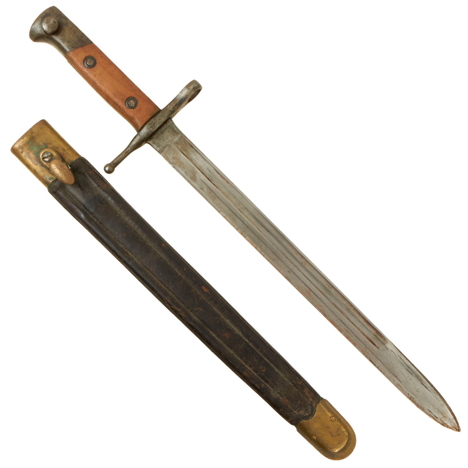 Buy Original WWII Italian M1891 Carcano Rifle Bayonet with Leather Scabbard by Rocca - Dated 1942 | Original Firearms Antique For Sale
