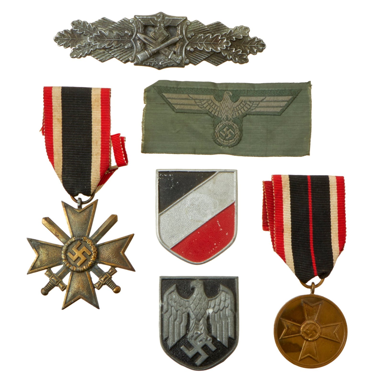 Buy Original German WWII Medal and Insignia Grouping with KvK II, War Merit Medal, and Close Combat Clasp - 6 Items | Original Firearms Antique For Sale