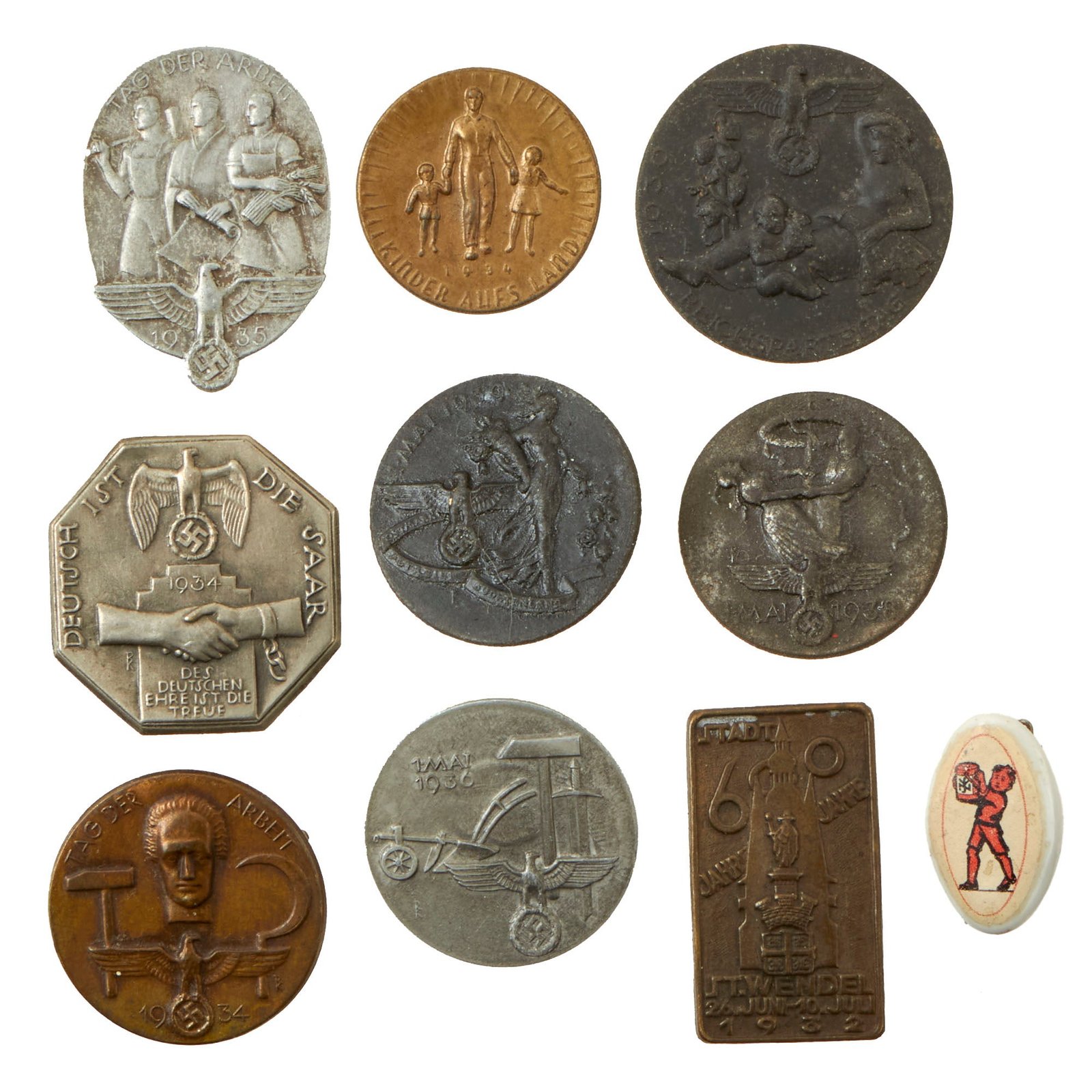 Buy Original German WWII 1930s Tinnie Event Badge Grouping - 10 Items | Original Firearms Antique For Sale