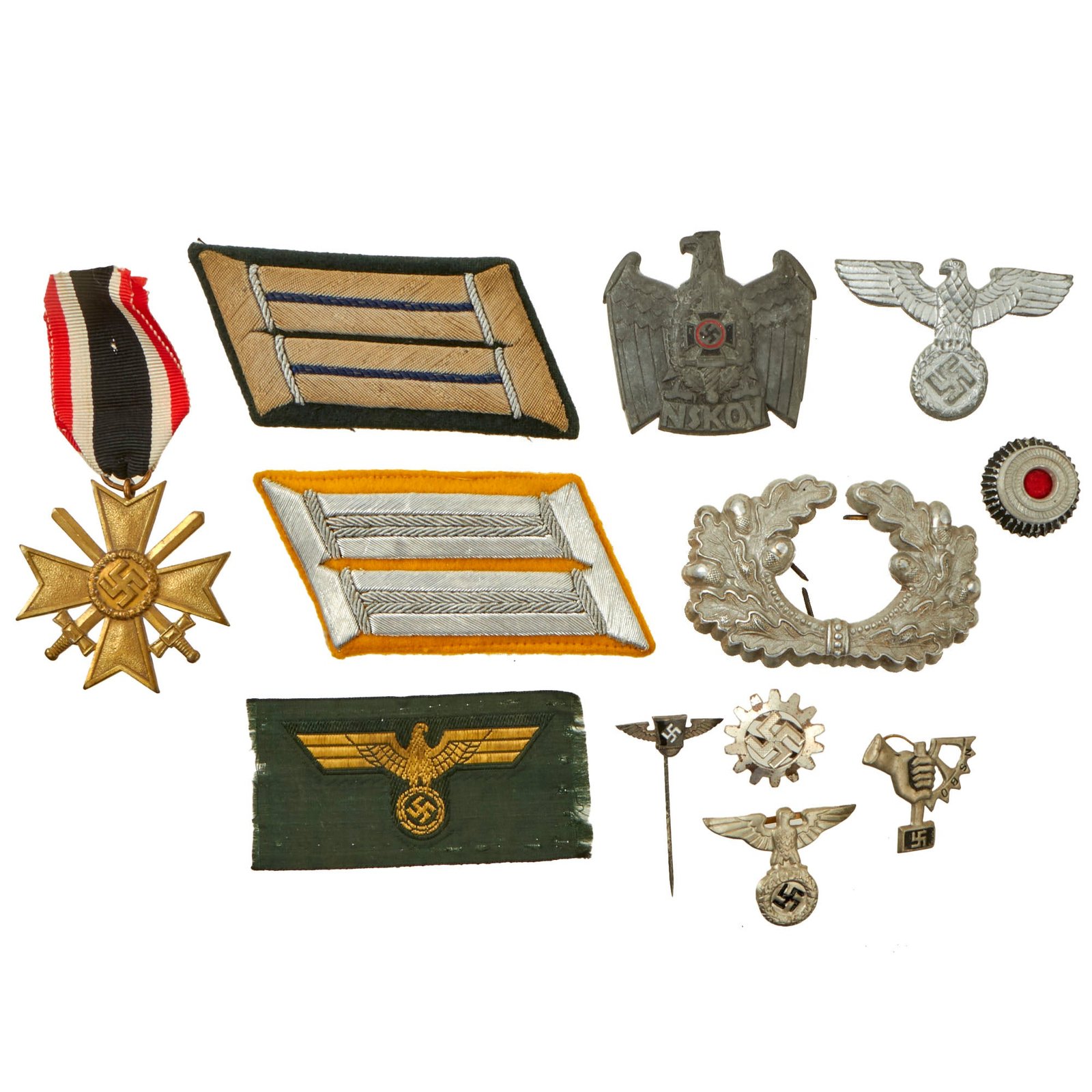 Buy Original German WWII Insignia, Stickpin, and Medal Grouping with KvKII with Swords - 12 Items | Original Firearms Antique For Sale