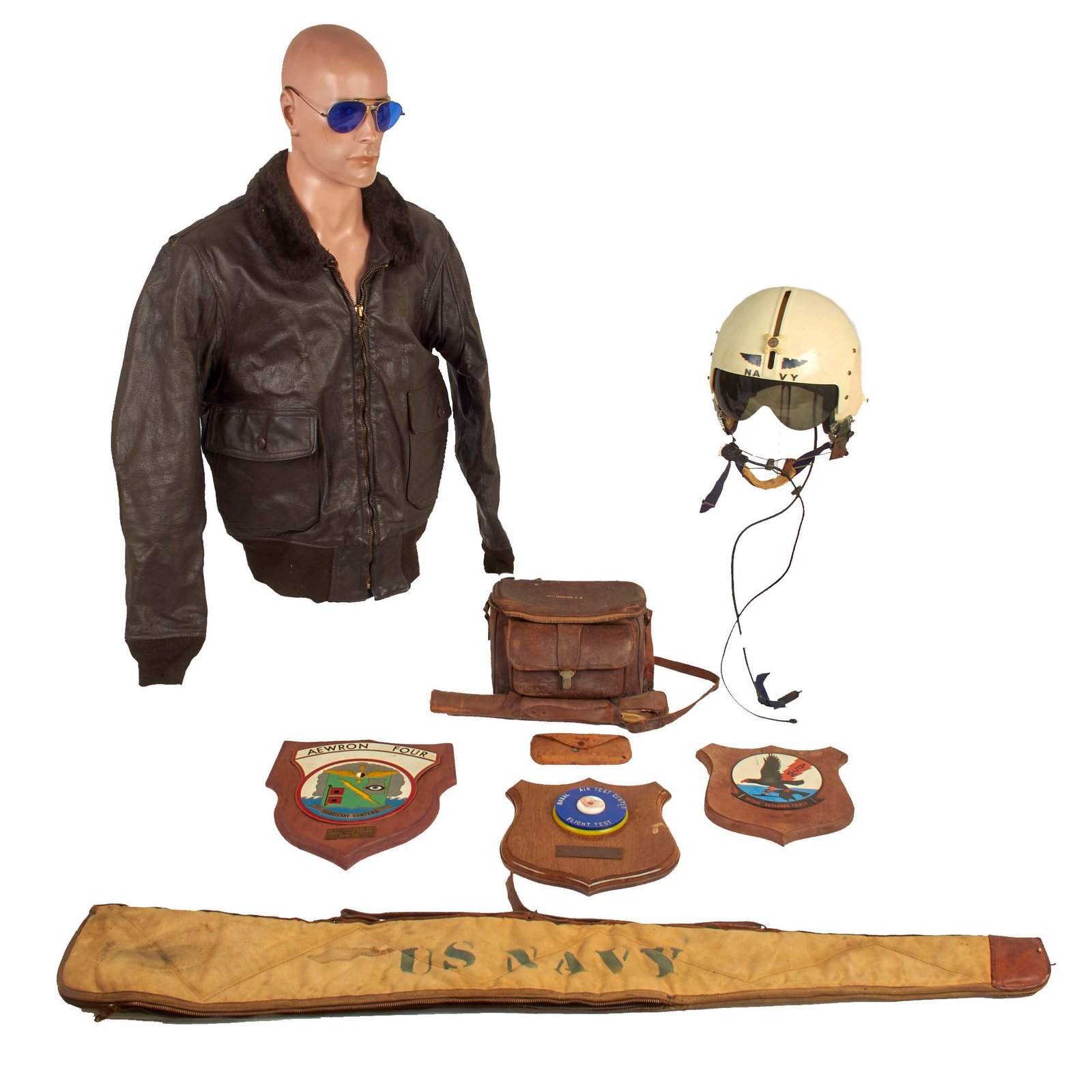 Buy Original U.S. Korean War to Vietnam War Era Grouping For US Navy Hurricane Hunter Lt. Cdr. Milton Bouchillon Featuring Flight Helmet, G-1 Jacket, Camera Equipment and More | Original Firearms Antique For Sale