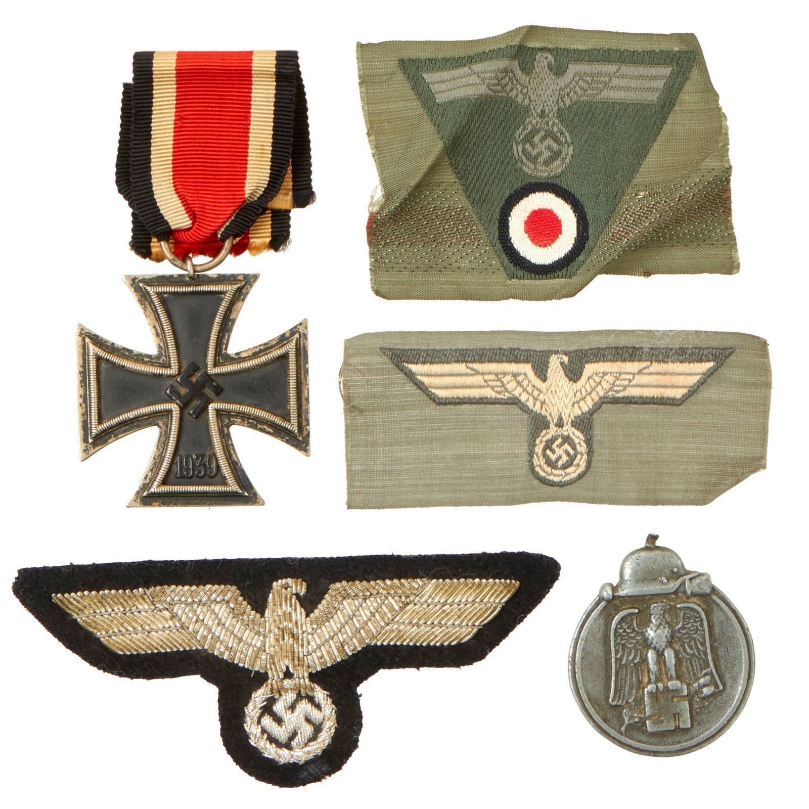 Buy Original German WWII Medal & Insignia Grouping with Panzer Officer Eagle and 1939 EKII - 5 Items | Original Firearms Antique For Sale