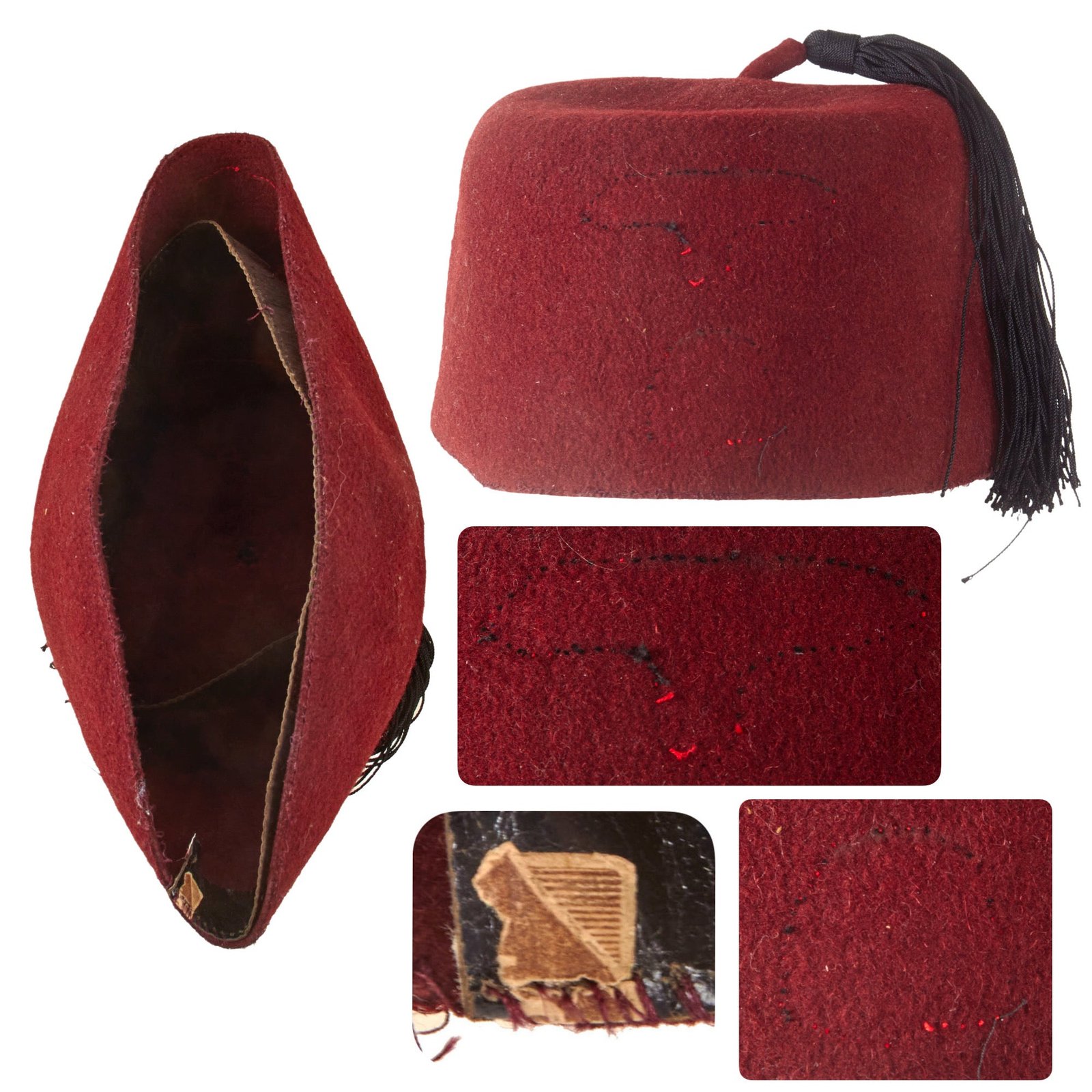 Original German WWII Waffen SS M43 Maroon Parade Fez for Foreign Volunteers with Tassel & Damaged Sweatband - Removed Insignia