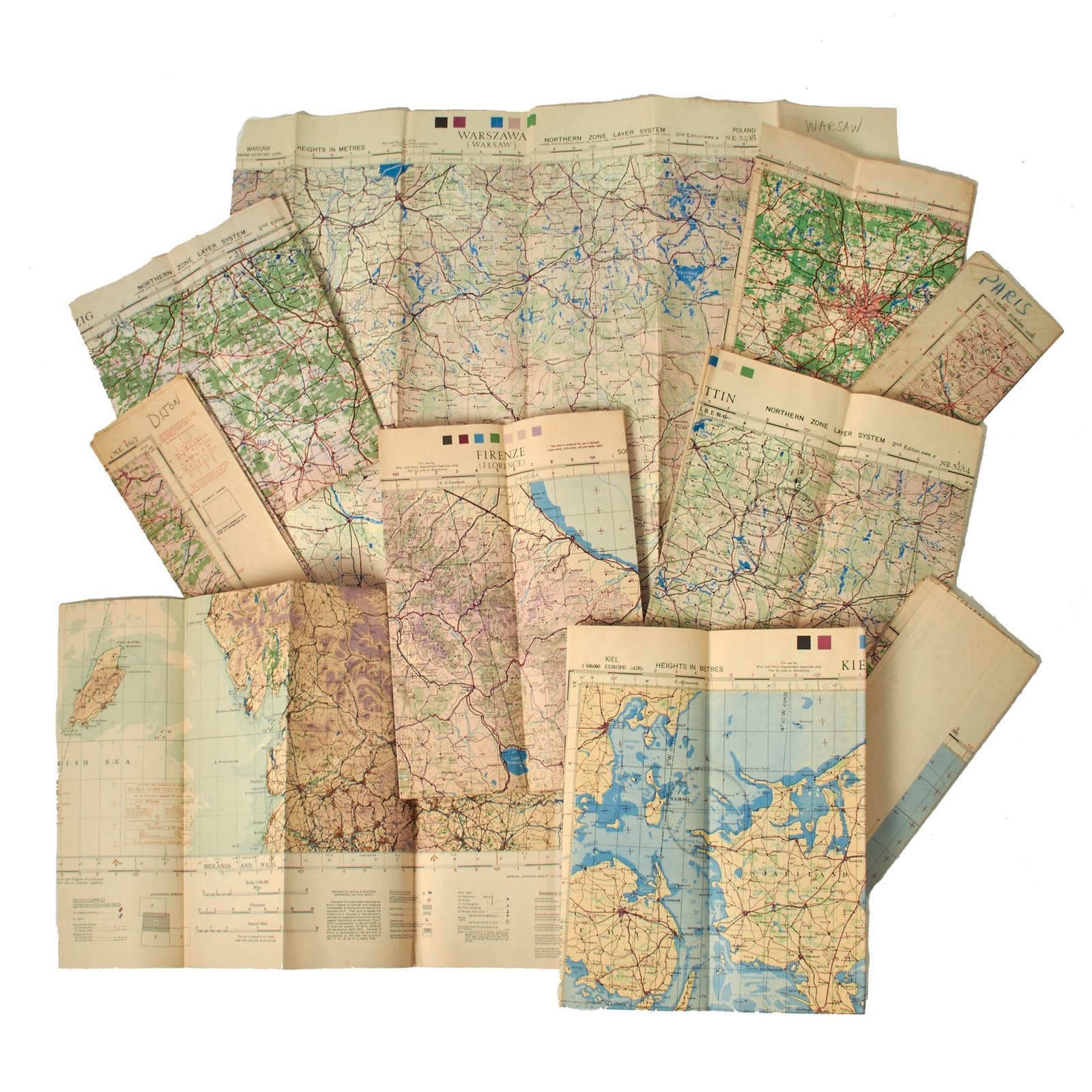 Buy Original British WWII Royal Air Force Paper Navigation Map Lot - Set of 10 | Original Firearms Antique For Sale