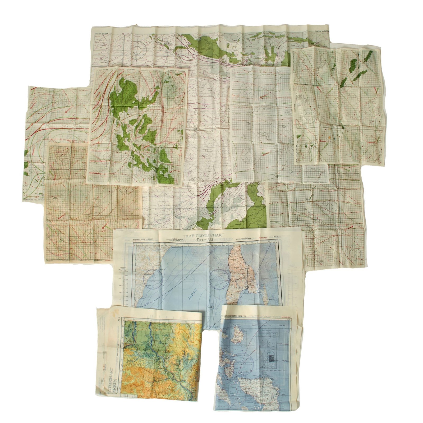 Buy Original British WWII Royal Air Force Silk Evasion Map Lot - Set of 5 | Original Firearms Antique For Sale