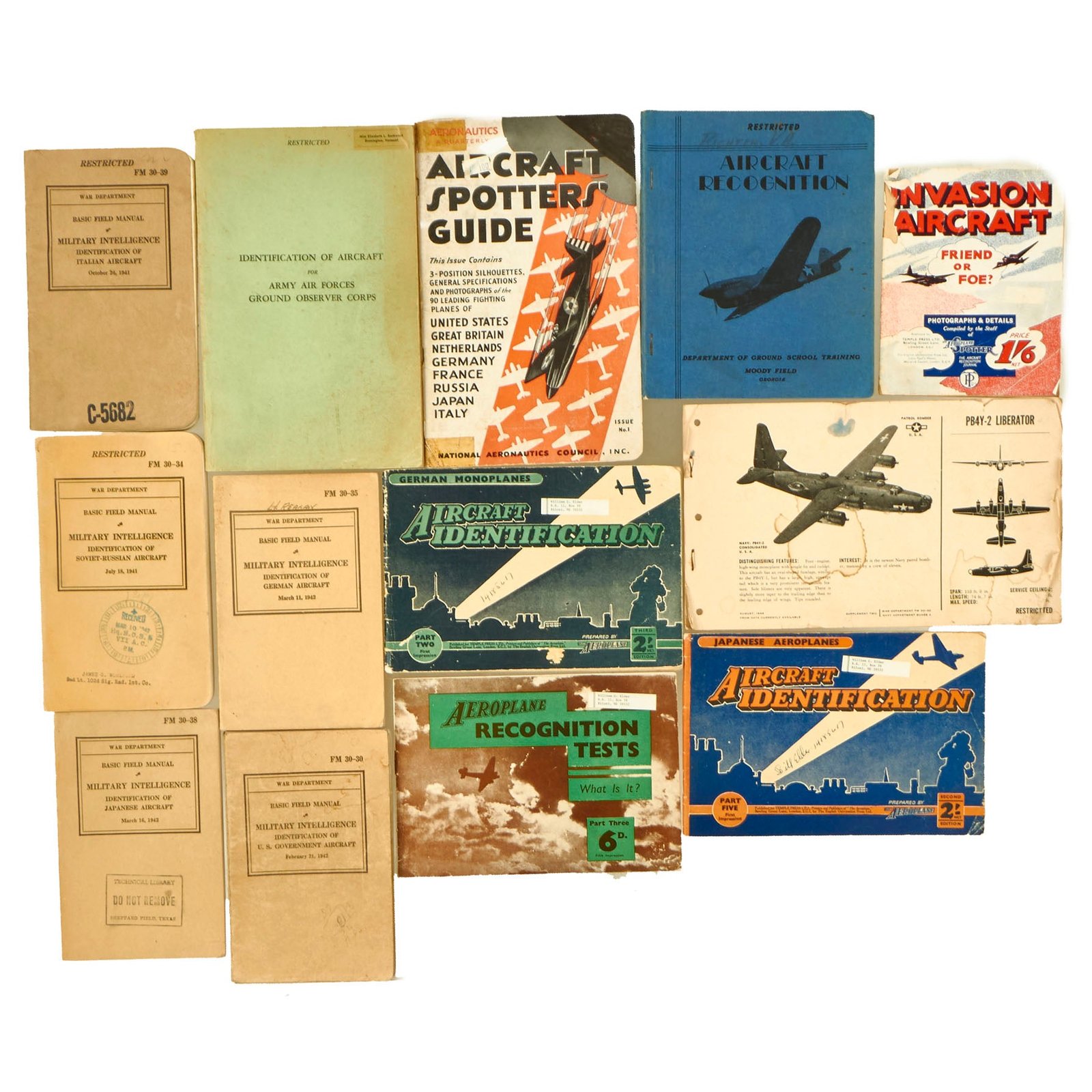 Buy Original U.S. WWII US Army Air Forces Aircraft Recognition Books For Allied and Axis Aircraft Types - 13 Total | Original Firearms Antique For Sale