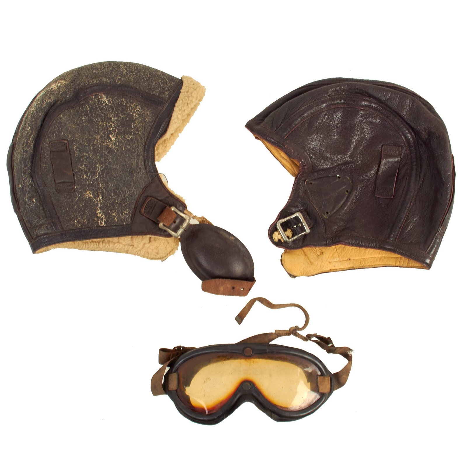 Buy Original WWII U.S. Navy Flight Helmet & Goggle Set - Leather NAF 1092 & NAF 1092W Helmets | Original Firearms Antique For Sale