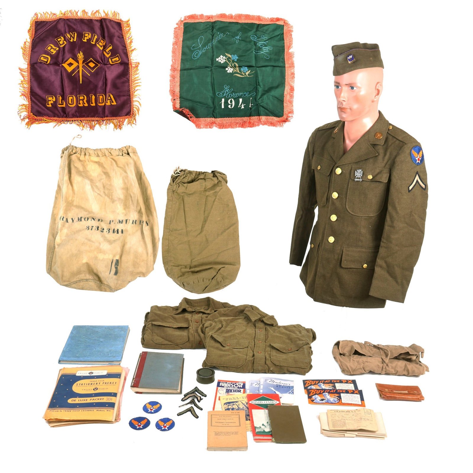 Buy Original U.S. WWII Army Air Force Duffel Bag Uniform Grouping | Original Firearms Antique For Sale