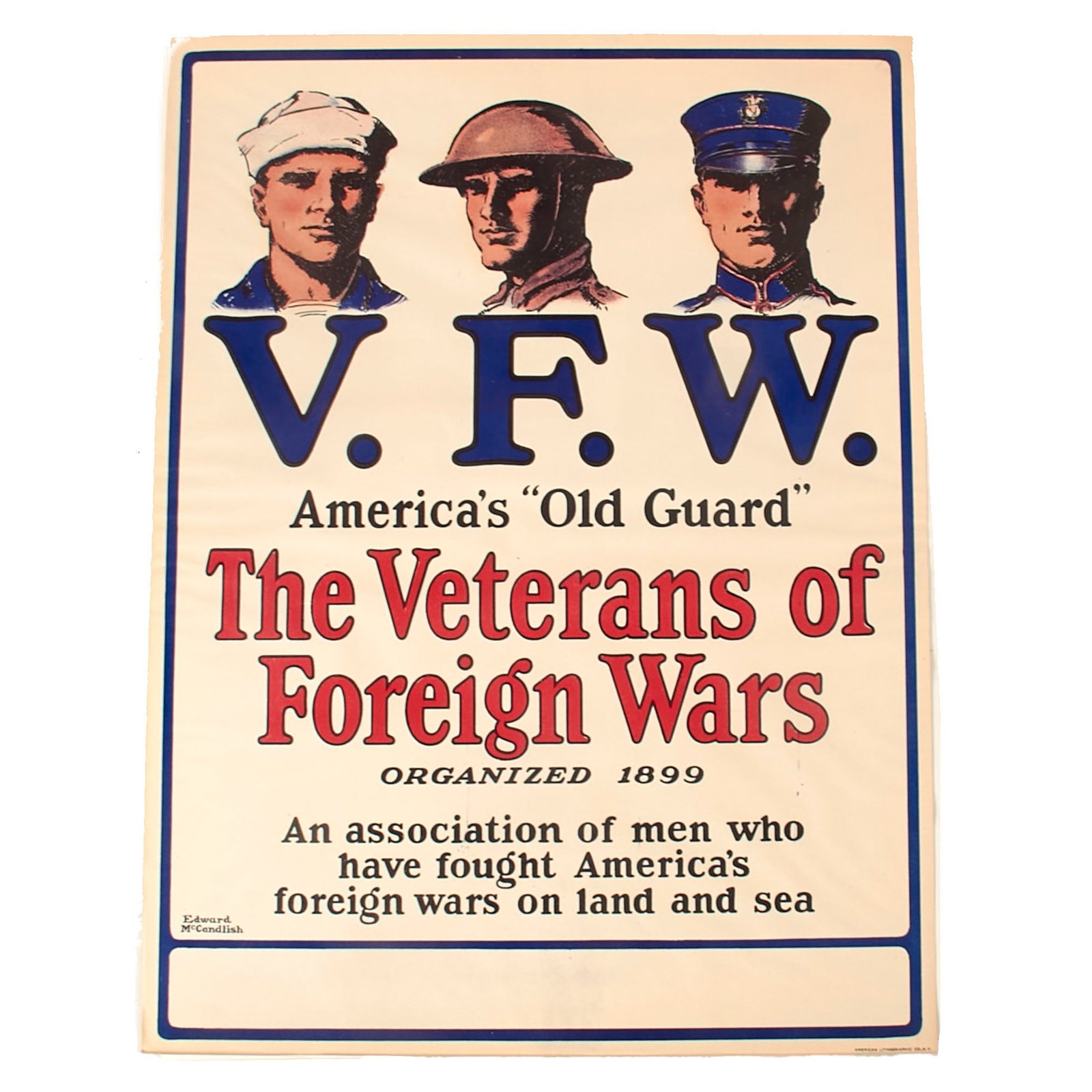 Buy Original U.S. WWI Veterans of Foreign Wars “America’s Old Guard” Poster - 15 x 20” | Original Firearms Antique For Sale