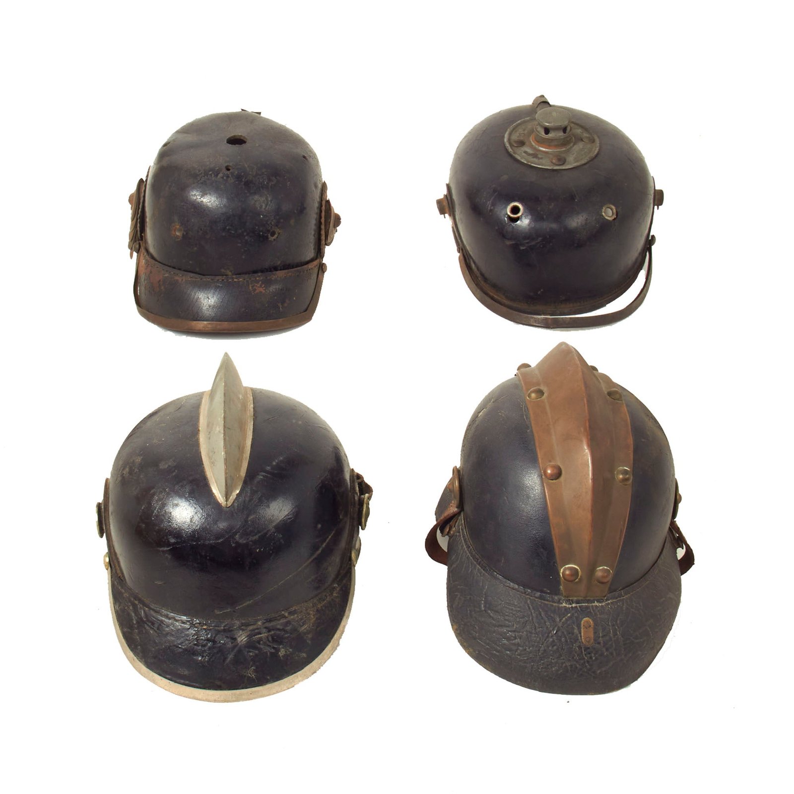 Buy Original Imperial German Fire Brigade Leather Pickelhaube "As Found" Helmet Lot - 4 Items | Original Firearms Antique For Sale