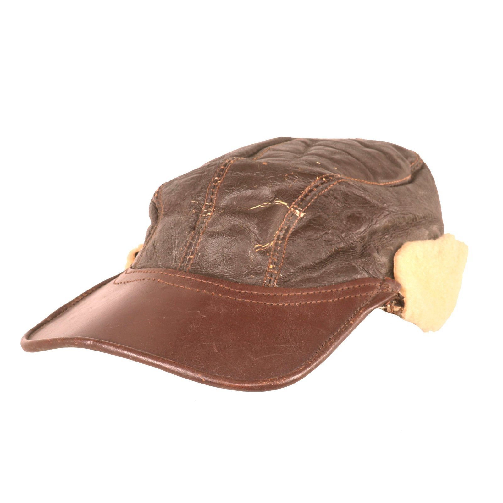 Buy Original U.S. WWII Army Air Forces B-2 Gunner & Air Crew Shearling Leather Billed Cap by Werber Sportswear Co. - Size 7¼ | Original Firearms Antique For Sale