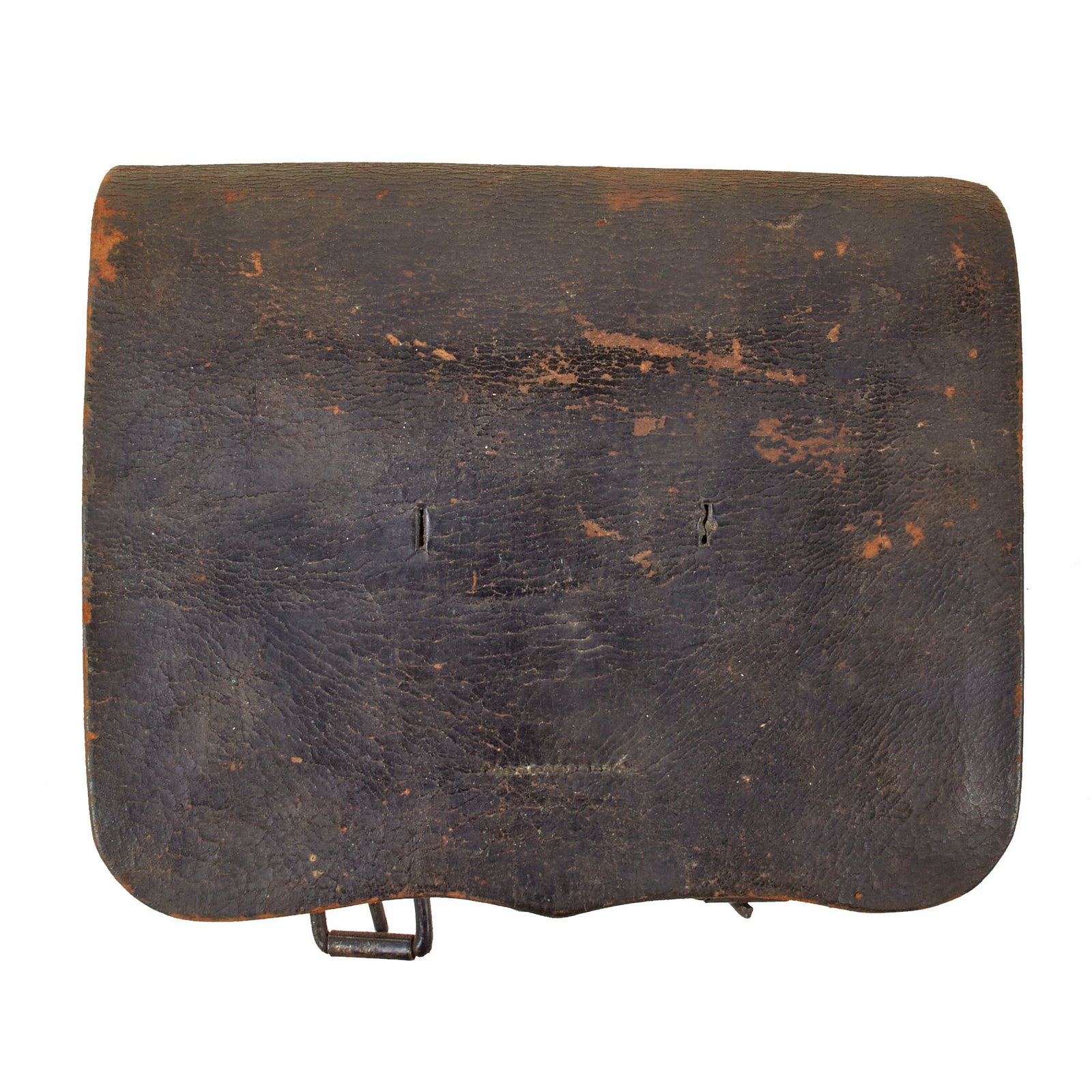 Original U.S. Civil War Model 1861 Cartridge Box with Original Tins and Note Attributing Box to Robert Miller of St. Louis - Died of Epidemic During War - Missing Box Plate
