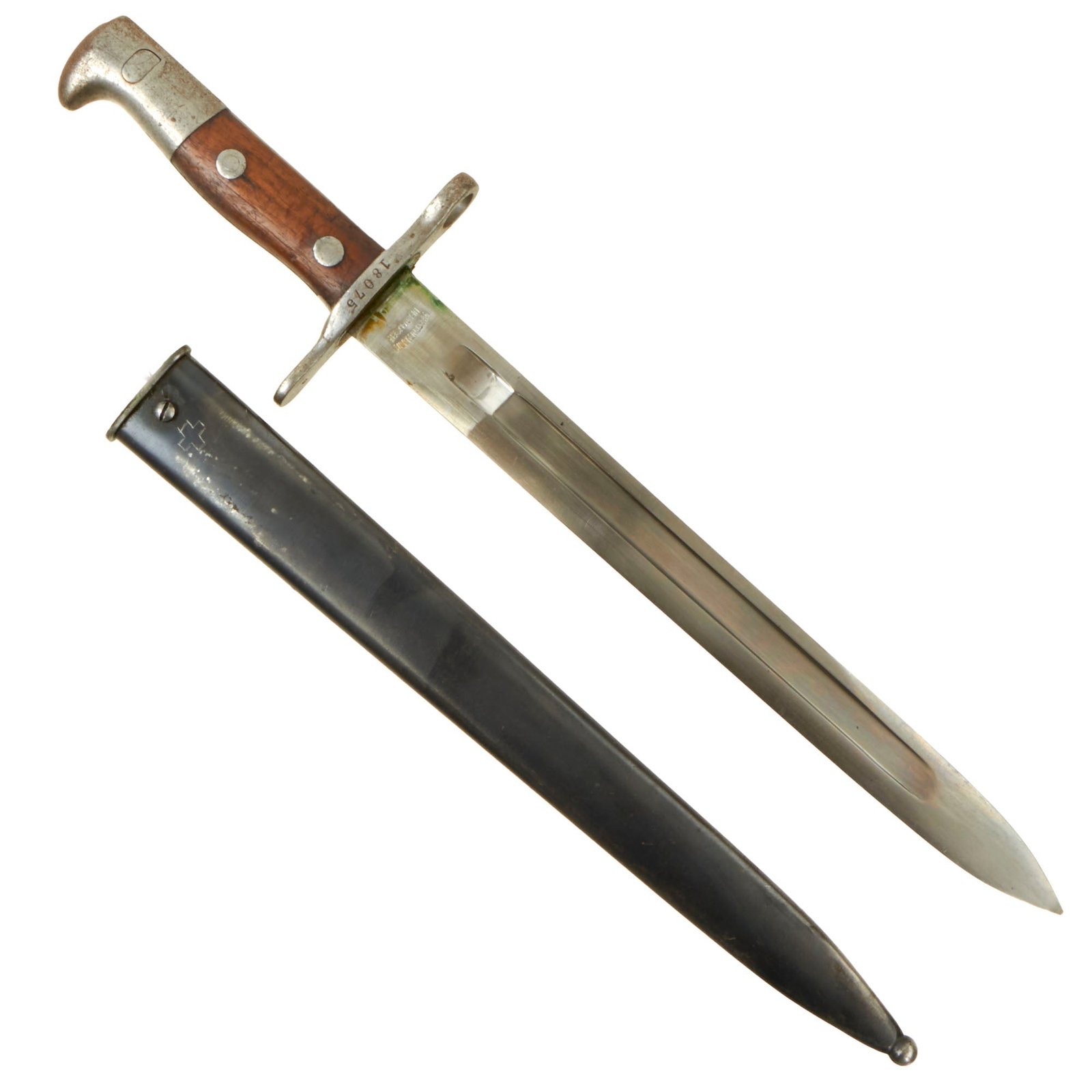 Buy Original Swiss WWII Bayonet by Waffenfabrik Neuhausen with Scabbard - Serial 18075 | Original Firearms Antique For Sale