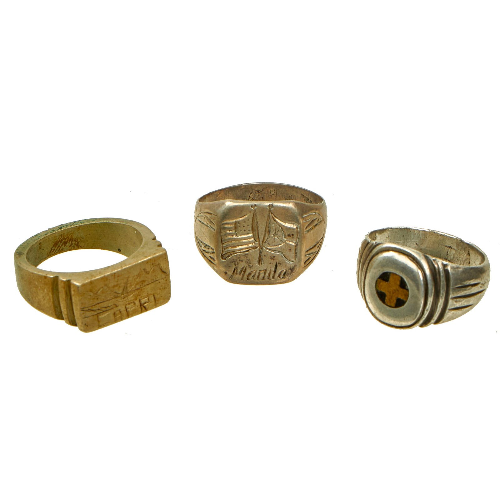 Buy Original U.S. WWII Military Trench Art Ring Lot Featuring 33rd Infantry Division Ring - 3 Rings | Original Firearms Antique For Sale