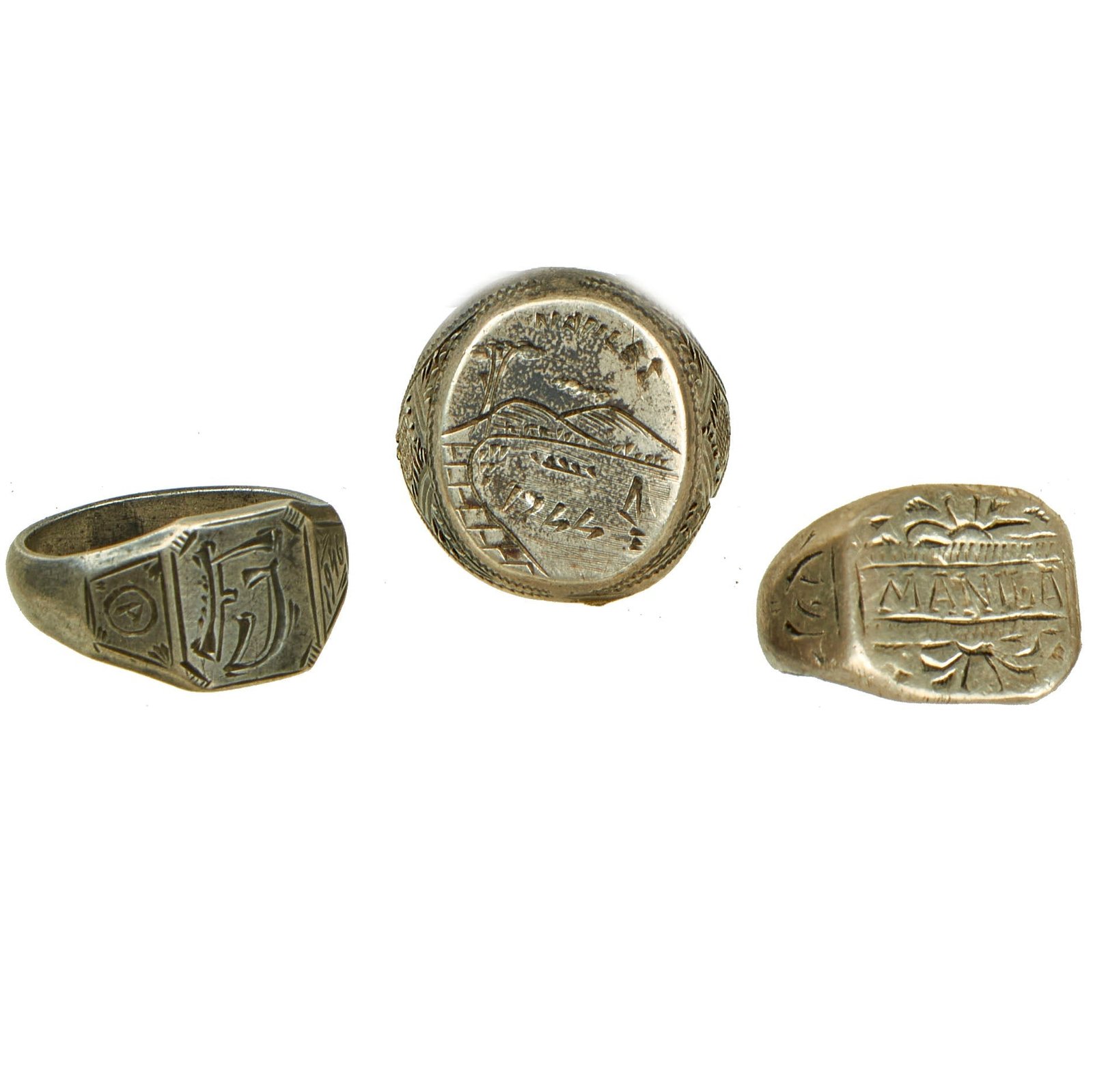 Buy Original U.S. WWII Military Trench Art Ring Lot Featuring 3rd Army Ring - 3 Rings | Original Firearms Antique For Sale