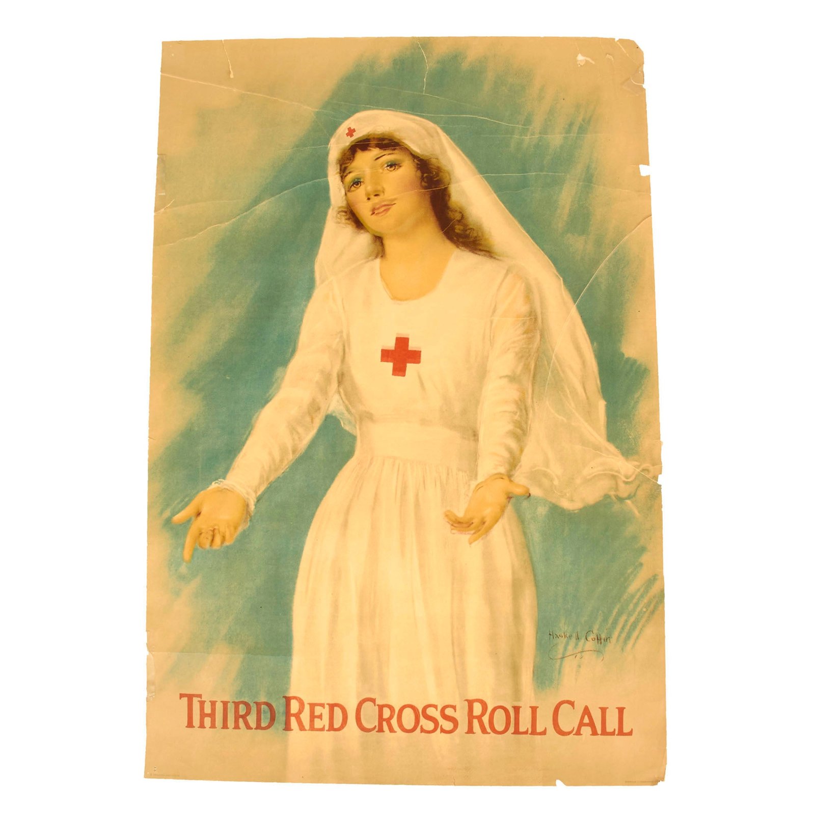 Buy Original U.S. WWI Third Red Cross Roll Call Donation Poster With Artwork By Haskell Coffin - 30” x 20” | Original Firearms Antique For Sale