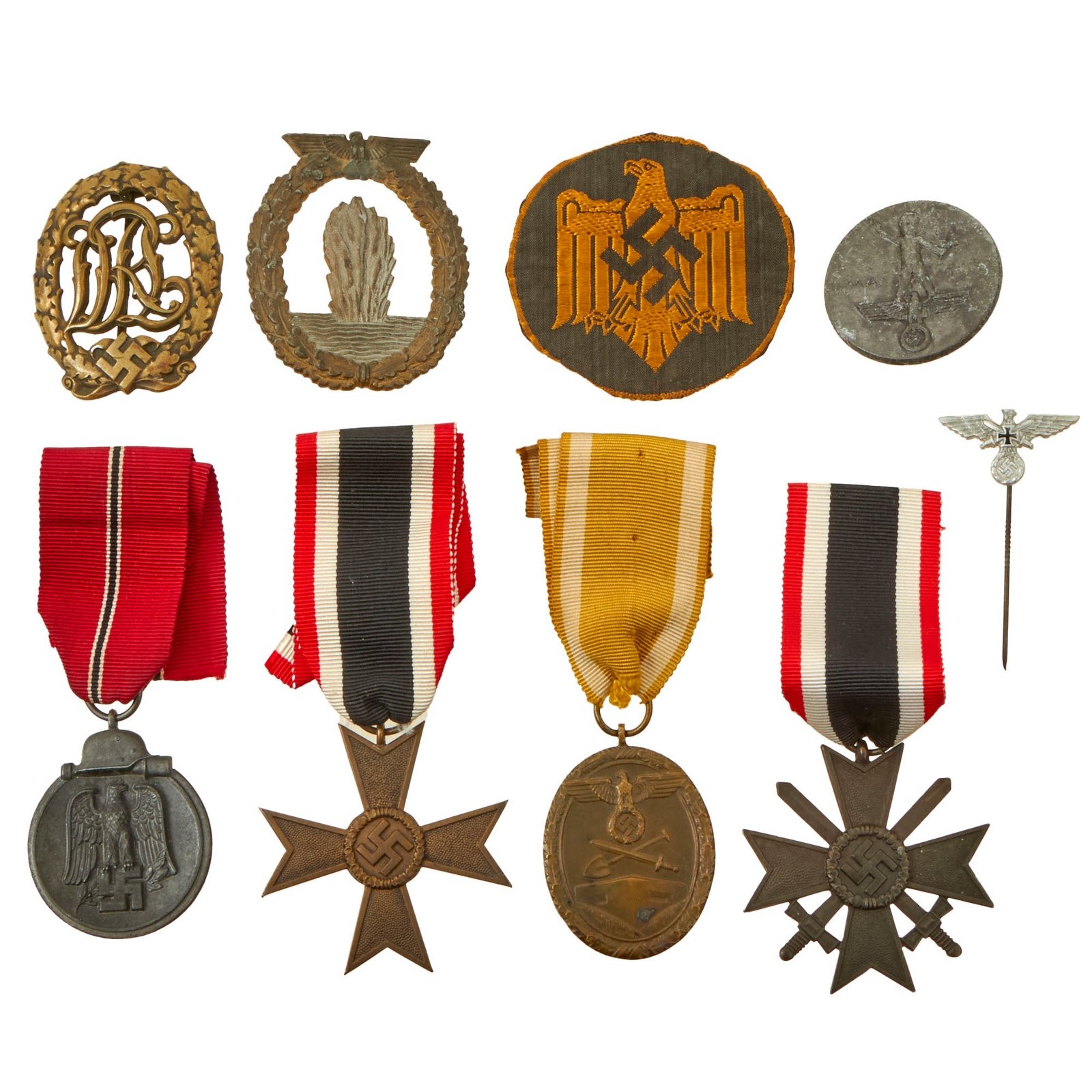 Buy Original German WWII Award and Tinnie Grouping with Two KvKII, Eastern Medal, Western Wall Medal, and More - 9 Items | Original Firearms Antique For Sale