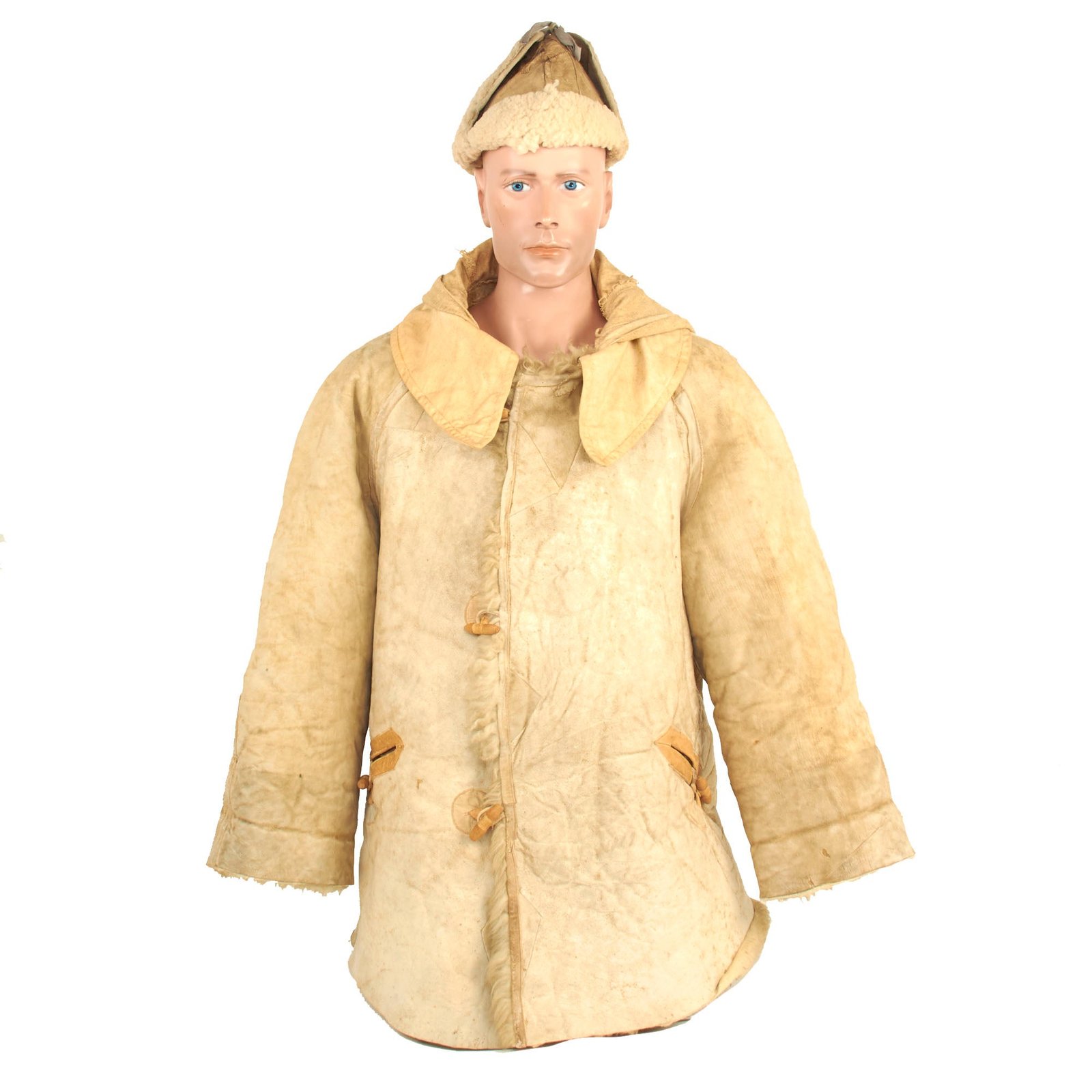 Buy Original German WWII Luftwaffe Fur-Lined Sheepskin Leather & Canvas Winter Parka with Field-made Winter Cap | Original Firearms Antique For Sale