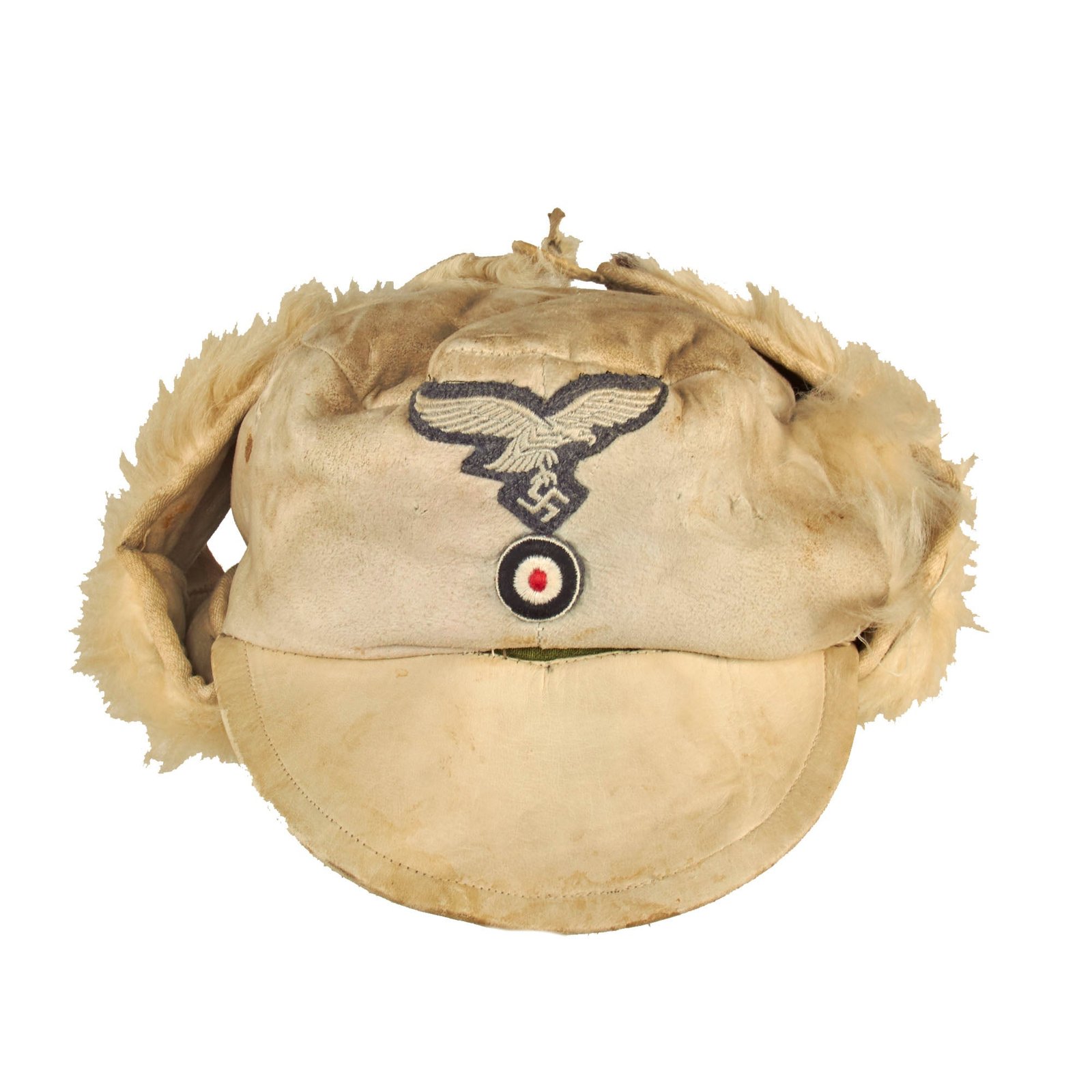 Buy Original German WWII Eastern Front 1942 Dated Luftwaffe 58cm M43 Pelzmütze Winter Field Cap by Berolina - Service Damaged | Original Firearms Antique For Sale