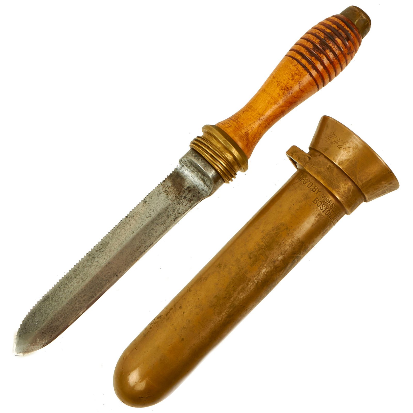 Buy Original U.S. WWII Morse Diving Equipment MK 5 Deep Sea Dive Knife with Brass Scabbard | Original Firearms Antique For Sale