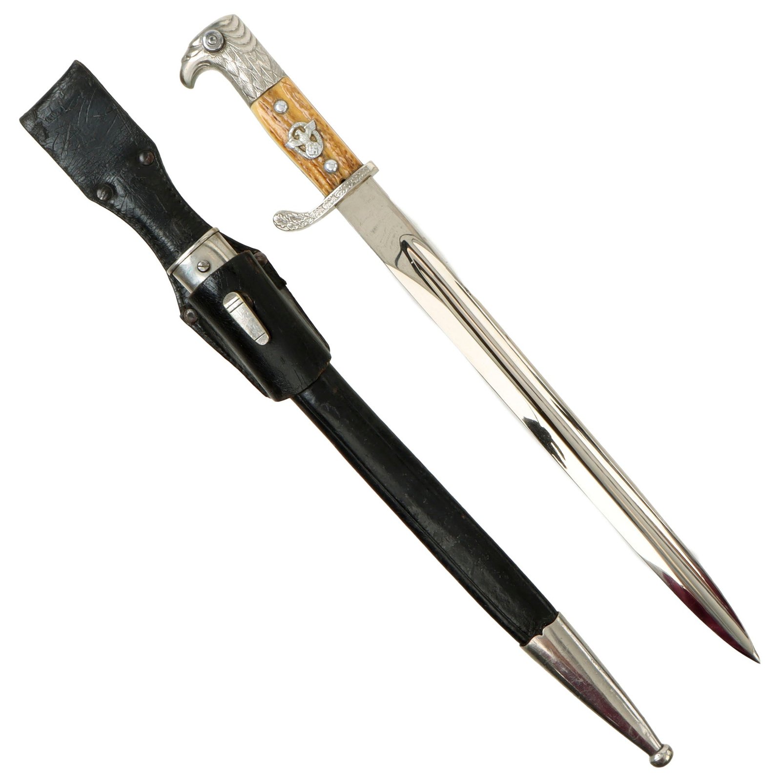 Original German WWII Dresden Metropolitan Police Long Dress Bayonet by P.D. Lüneschloss with Scabbard & Frog - Matching Unit Marks