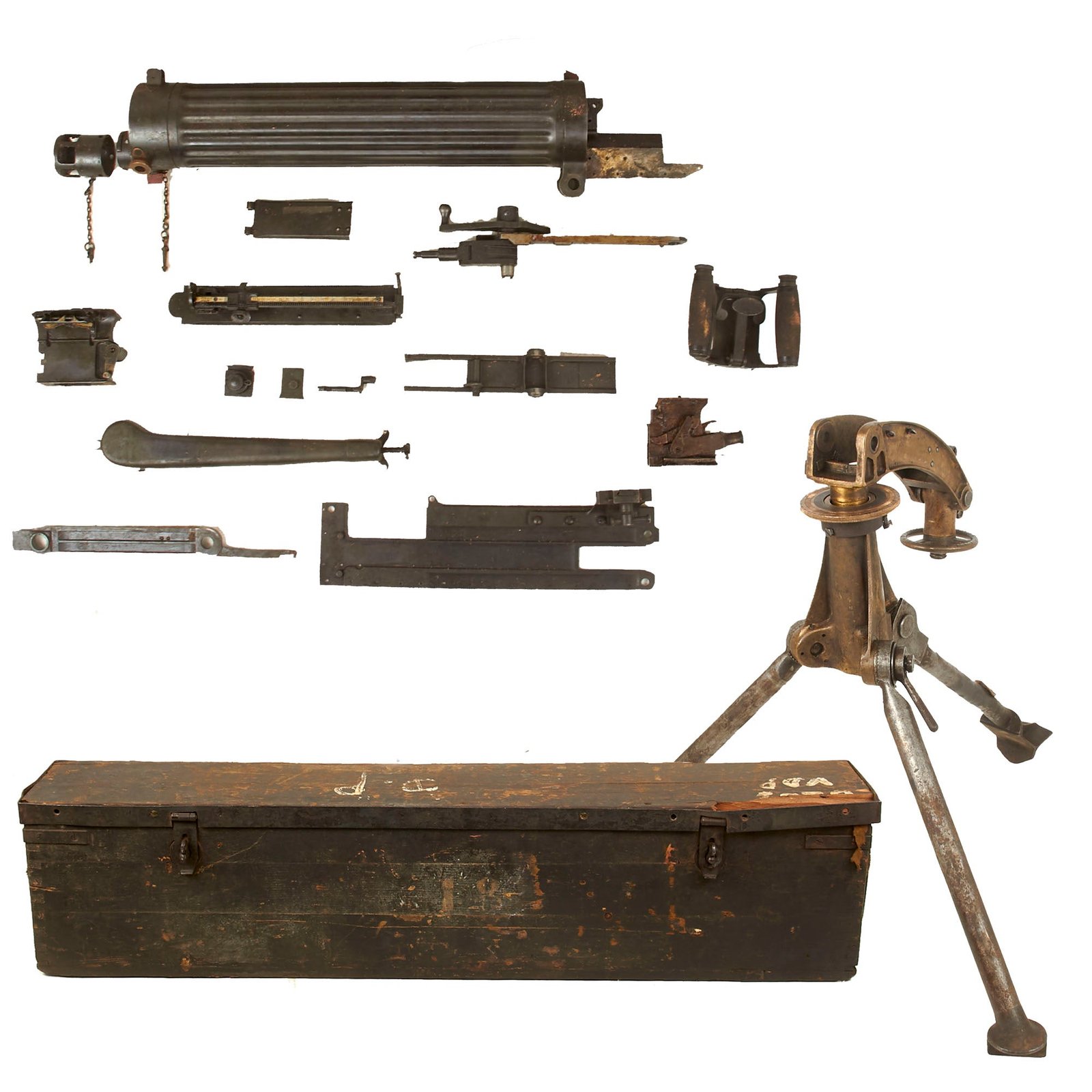 Buy Original British Vickers Machine Gun Parts Set with Colt Tripod and Transit Chest - Nepalese Contract Serial Number 12 | Original Firearms Antique For Sale