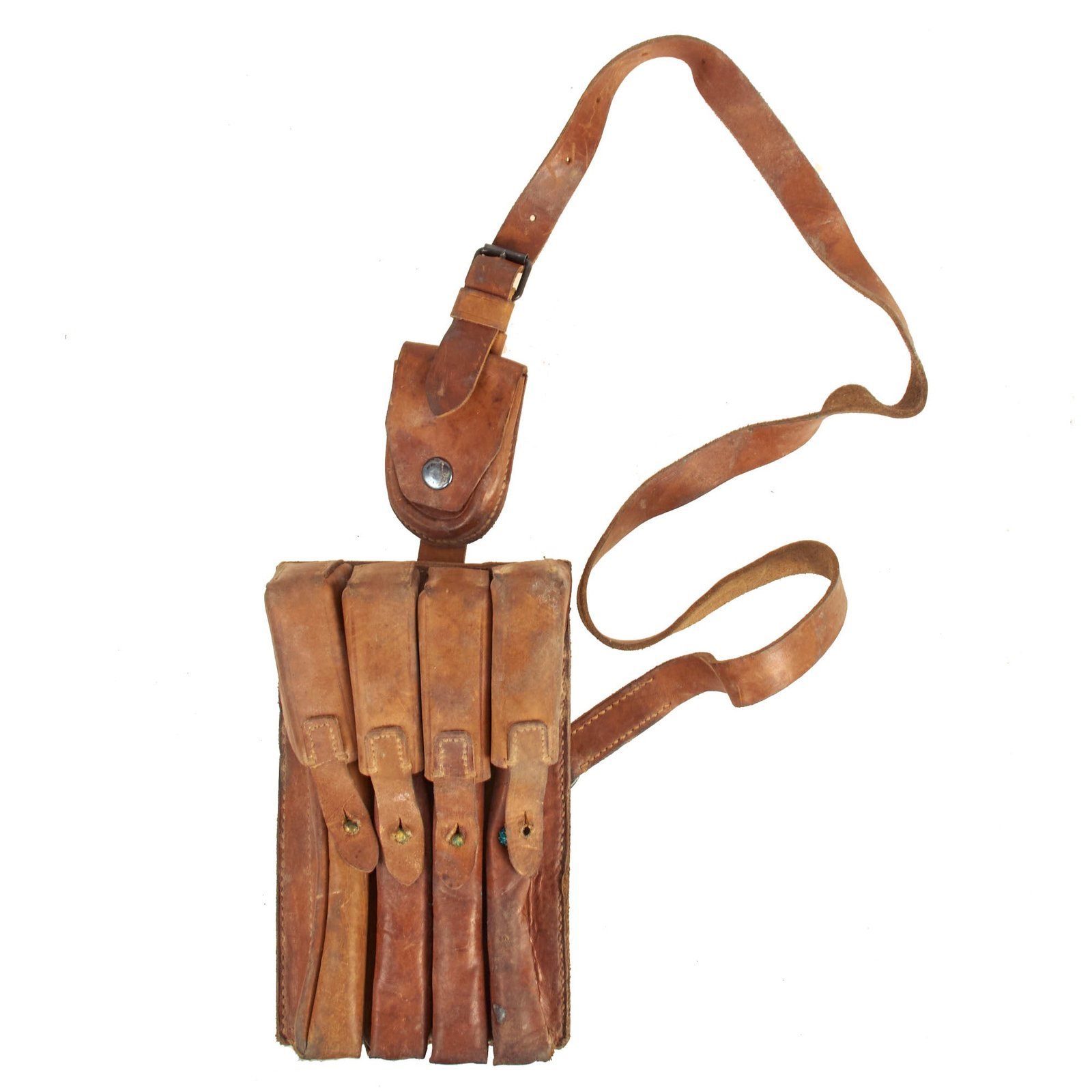 Buy Original Yugoslav M56 SMG Leather Four Cell Magazine Pouch - Works with MP 40 Magazines & Others | Original Firearms Antique For Sale