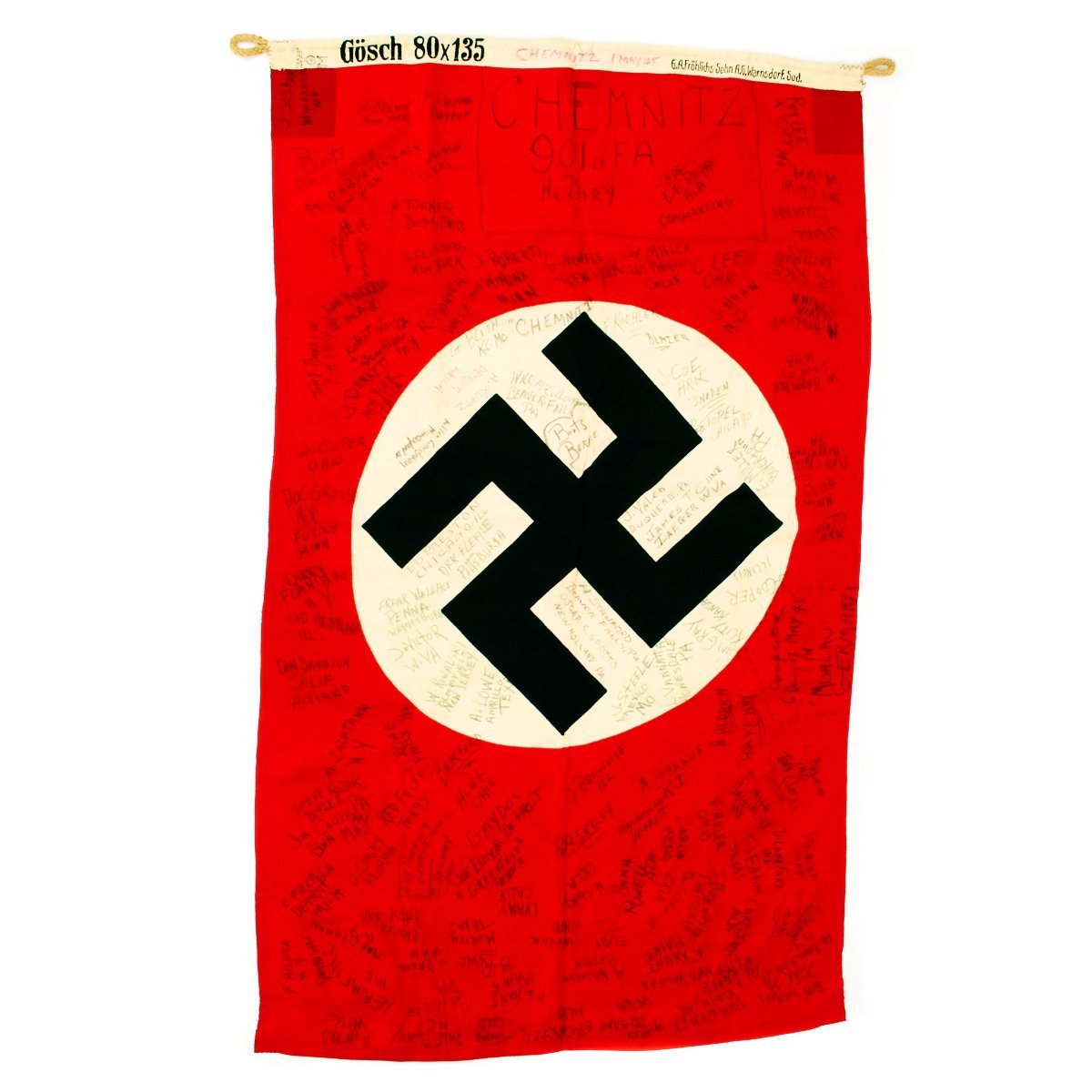 Buy Original German WWII USGI 901st Field Artillery Signed Kriegsmarine Naval Jack Flag - Dated May 1st 1945 | Original Firearms Antique For Sale