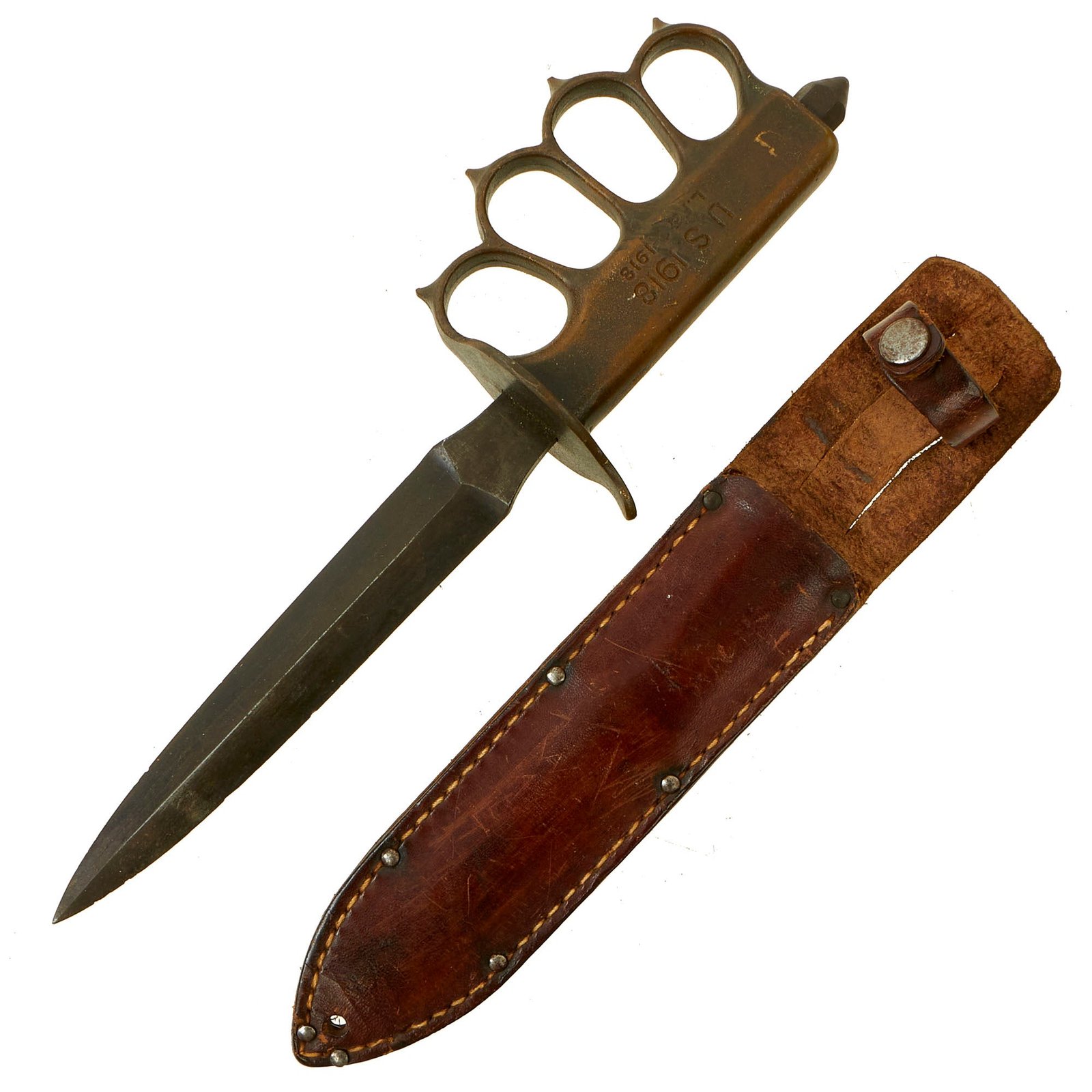 Buy Original U.S. WWI Model 1918 Mark I Trench Knife by L. F. & C. with Leather Scabbard | Original Firearms Antique For Sale